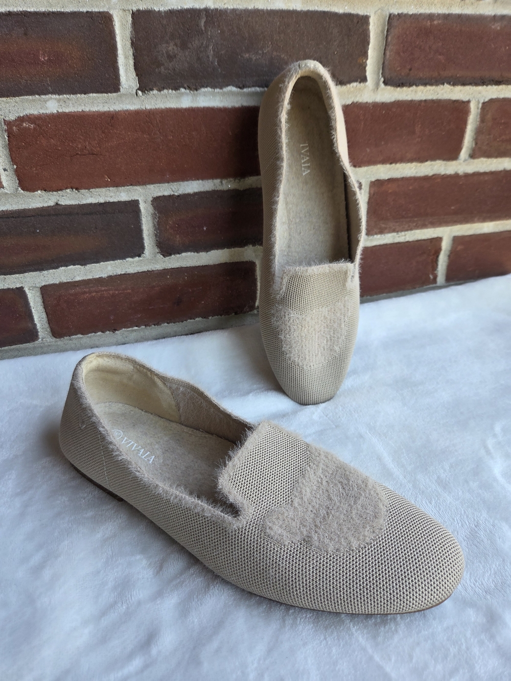 VIVAIA Margot Knit Loafers Cream Beige Heart Detail Women's EU 41.5 US 10.5